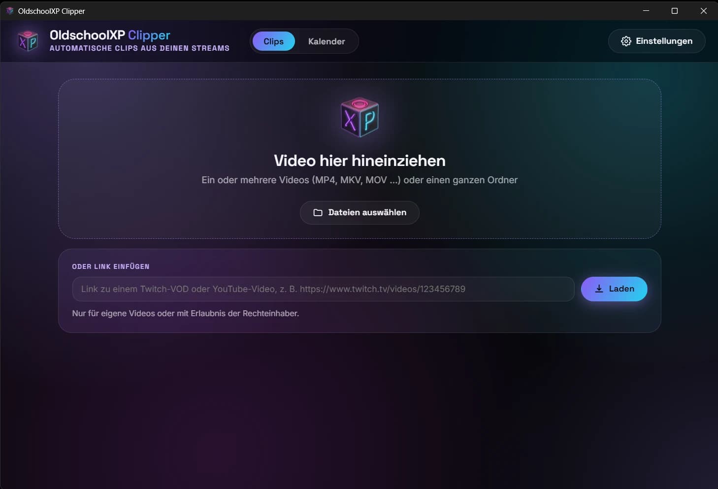Video reinziehen oder Link einfügen
